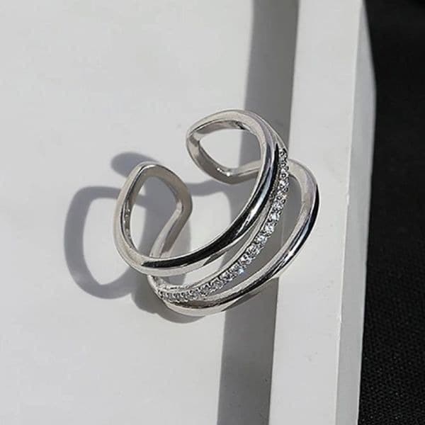 The Triple Bling Ring adjustable in 925 silver & cubic zirconia - Image 1