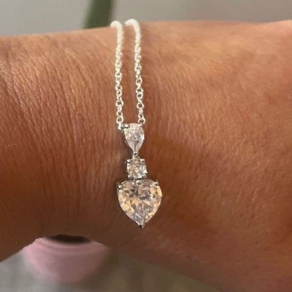 The 2 ct Heart Cut Pendant 14K White Gold Finish in 925 - Thumbnail 2