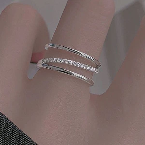 The Triple Bling Ring adjustable in 925 silver & cubic zirconia - Thumbnail 5
