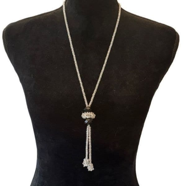 Vintage Austrian Crystal flapper necklace in white and black crystals. - Image 1