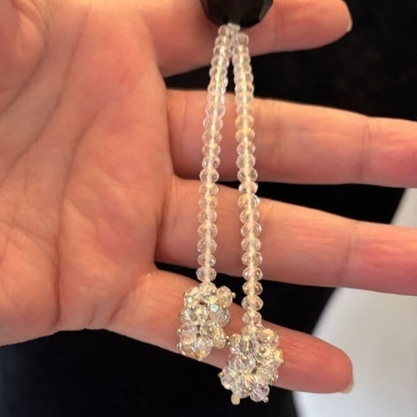 Vintage Austrian Crystal flapper necklace in white and black crystals. - Thumbnail 6