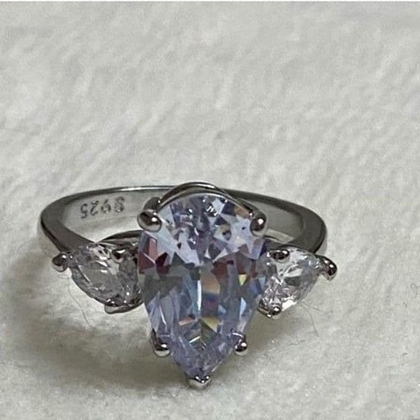The Triple Teardrop Estate inspired 925 teardrop White Sapphire Ring sz 8 - Thumbnail 8