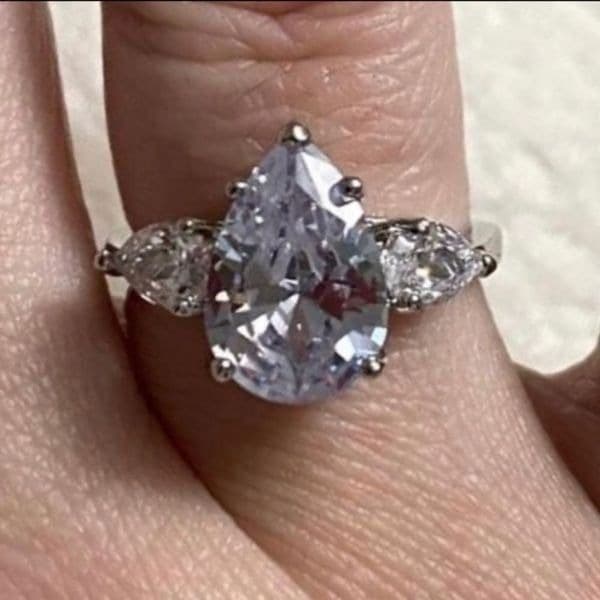 The Triple Teardrop Estate inspired 925 teardrop White Sapphire Ring sz 8 - Thumbnail 2