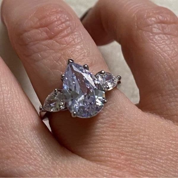 The Triple Teardrop Estate inspired 925 teardrop White Sapphire Ring sz 8 - Thumbnail 3
