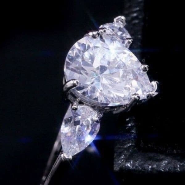 The Triple Teardrop Estate inspired 925 teardrop White Sapphire Ring sz 8 - Thumbnail 4