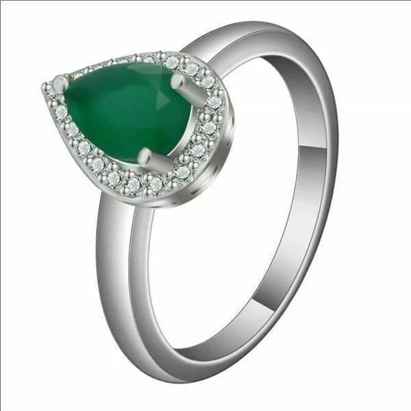 The Green Tear Drop Ring in Tibetan silver sz 6 - Image 1