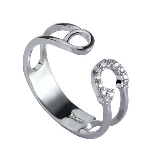The Bling Safety Pin Ring luxury adjustable in 925 and cubic zirconia. - Image 1