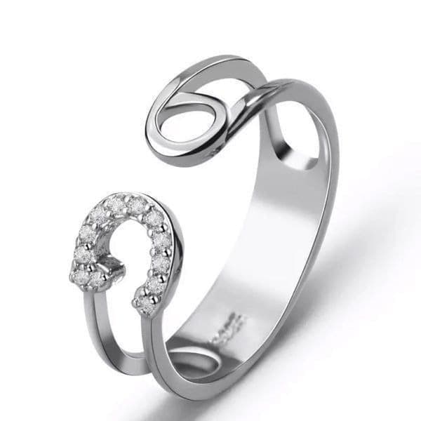 The Bling Safety Pin Ring luxury adjustable in 925 and cubic zirconia. - Thumbnail 4