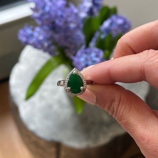 The Green Tear Drop Ring in Tibetan silver sz 6 - Thumbnail 3