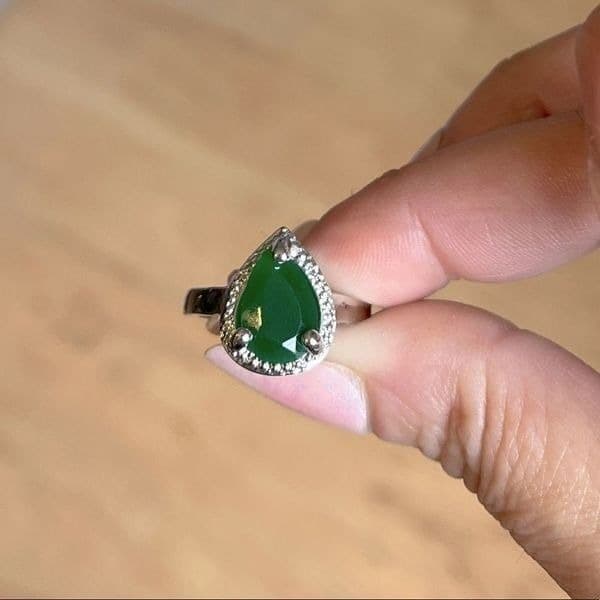The Green Tear Drop Ring in Tibetan silver sz 6 - Thumbnail 2