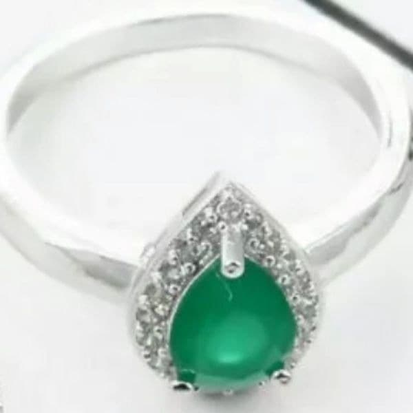 The Green Tear Drop Ring in Tibetan silver sz 6 - Thumbnail 11