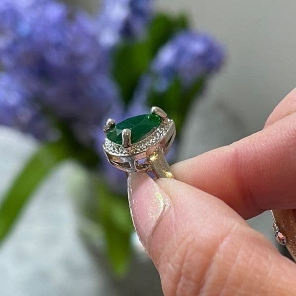 The Green Tear Drop Ring in Tibetan silver sz 6 - Thumbnail 9