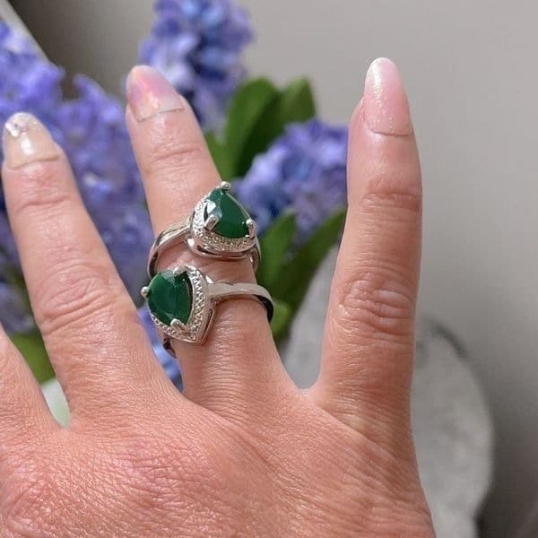 The Green Tear Drop Ring in Tibetan silver sz 6 - Thumbnail 6