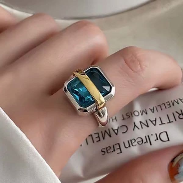 The Best Seller amazing two tone 925 adjustable ring with lab created stone - Image 1