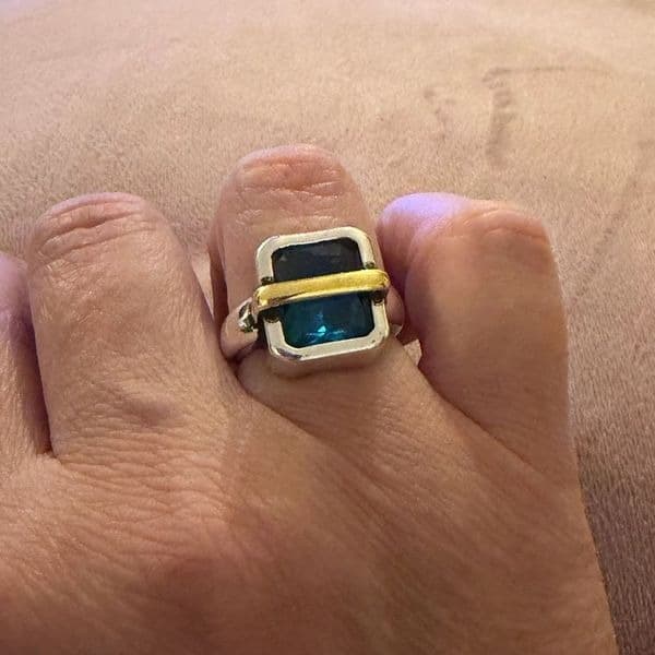 The Best Seller amazing two tone 925 adjustable ring with lab created stone - Thumbnail 5