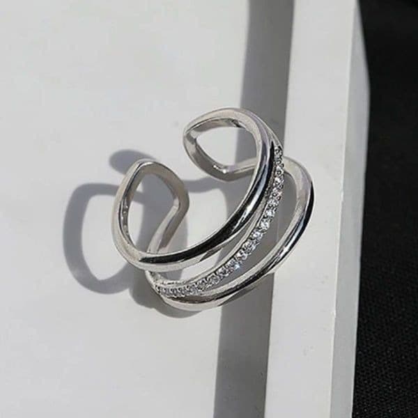 The Triple Bling Ring adjustable in 925 silver & cubic zirconia - Image 1