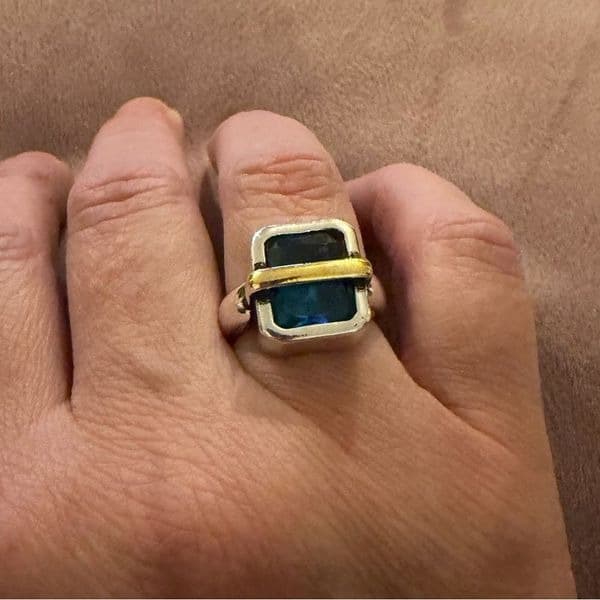 The Best Seller amazing two tone 925 adjustable ring with lab created stone - Thumbnail 3