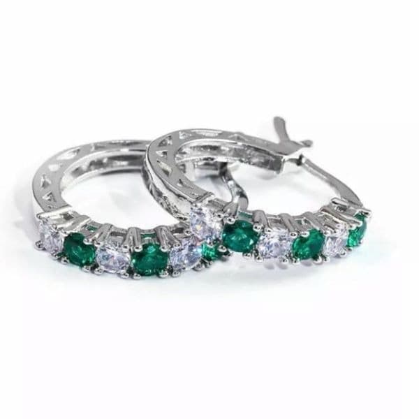 The Classic Bestselling 925 Silver Emerald hoops - Thumbnail 2