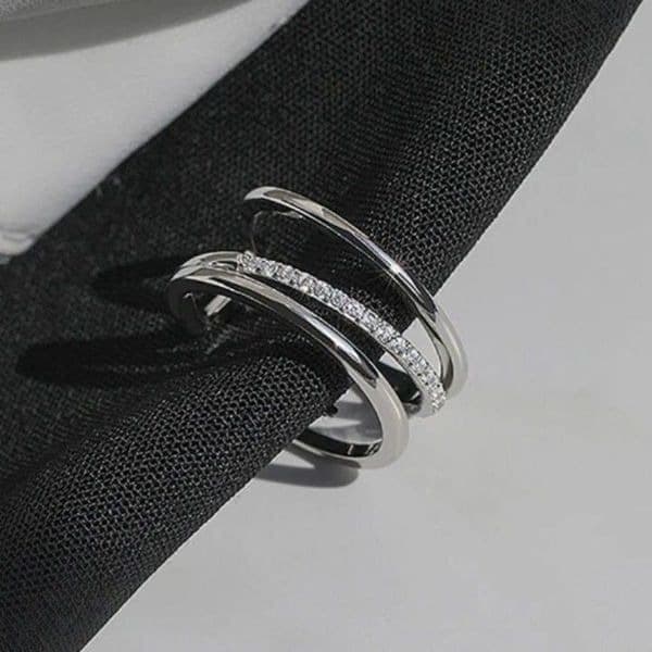 The Triple Bling Ring adjustable in 925 silver & cubic zirconia - Thumbnail 3