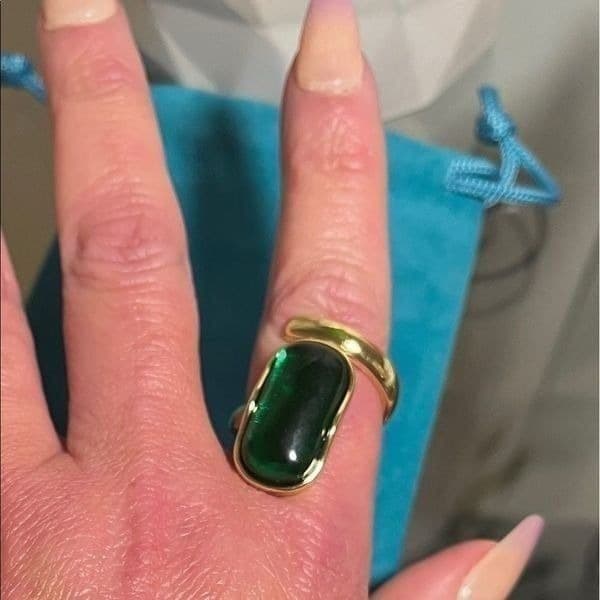 The Emerald Queen Ring in yellow gold plated 925 silver adjustable - Thumbnail 7