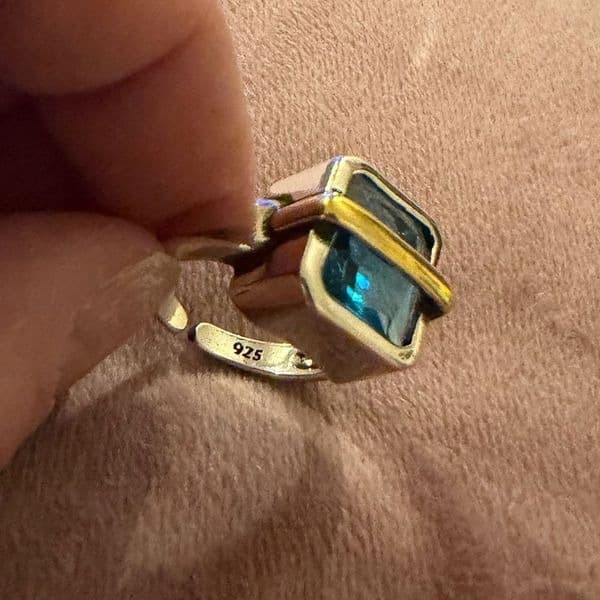 The Best Seller amazing two tone 925 adjustable ring with lab created stone - Thumbnail 4