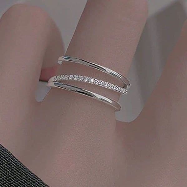 The Triple Bling Ring adjustable in 925 silver & cubic zirconia - Thumbnail 5