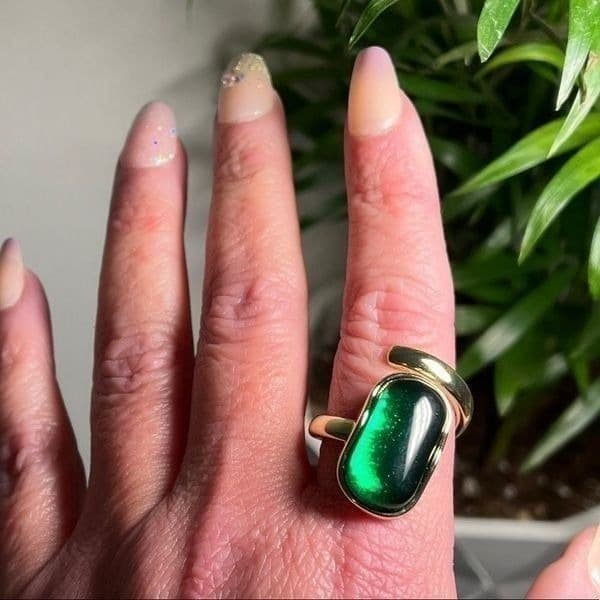 The Emerald Queen Ring in yellow gold plated 925 silver adjustable - Thumbnail 8