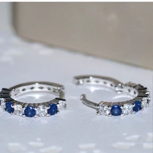 The Classic Gorgeous 925 Silver W Sapphire hoop earrings - Thumbnail 5