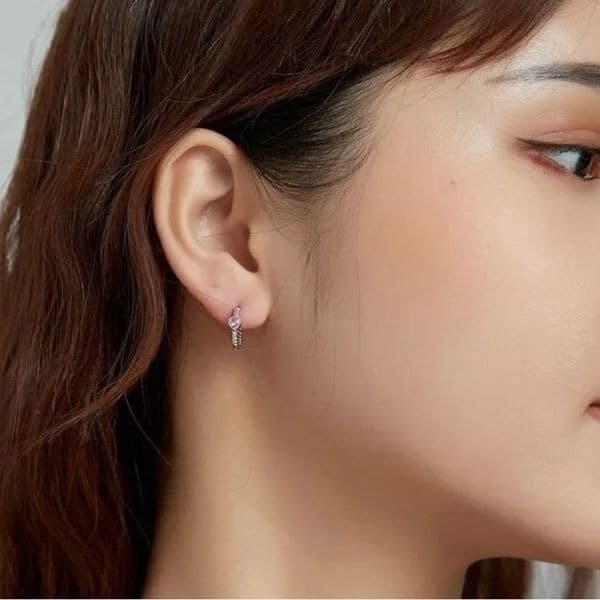 The Tiniest Pink Heart Dainty Hoop Huggie micro earrings - Thumbnail 8
