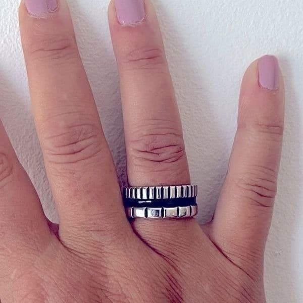 The Black Stripe Ring Adjustable in 925 silver antiqued - Image 1