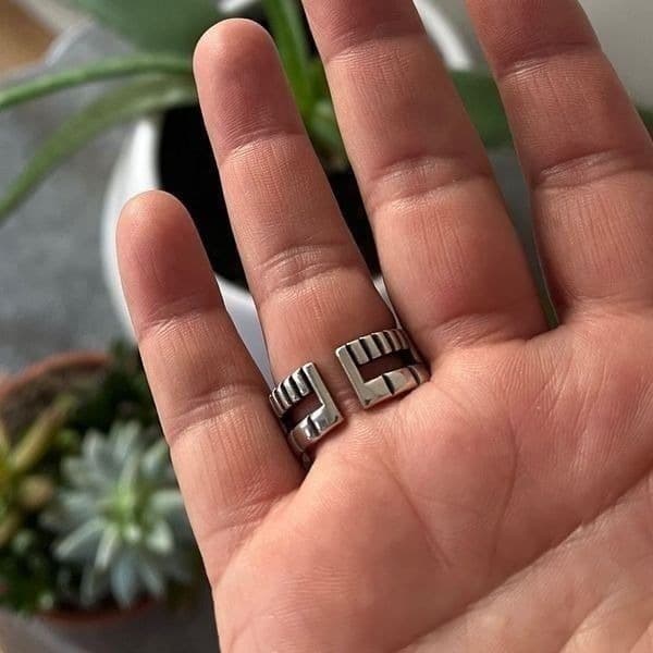 The Black Stripe Ring Adjustable in 925 silver antiqued - Thumbnail 9
