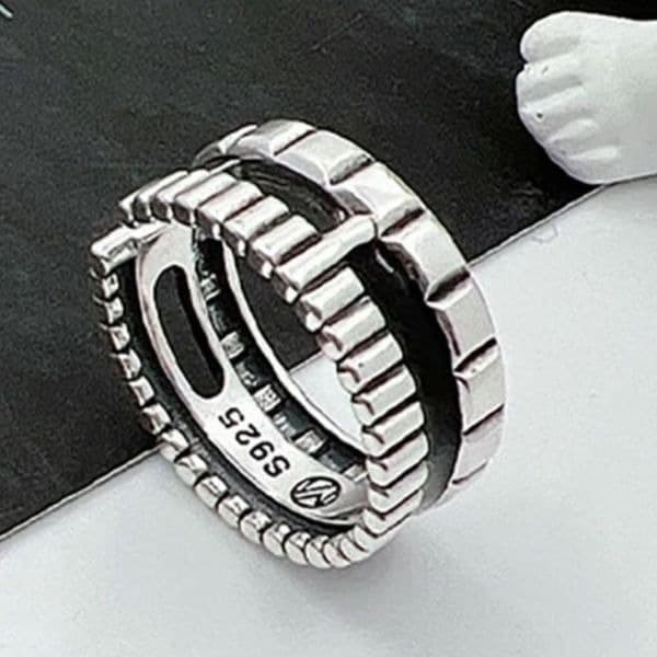 The Black Stripe Ring Adjustable in 925 silver antiqued - Thumbnail 2