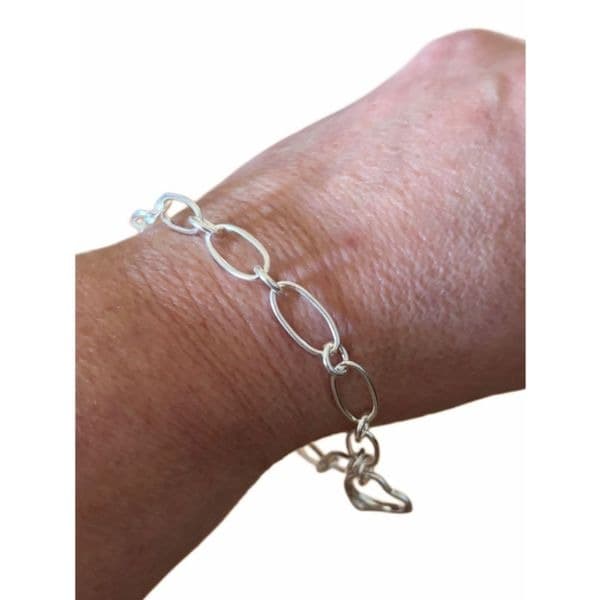 Chain link bracelet with heart pendant in 925 sterling silver - Thumbnail 2