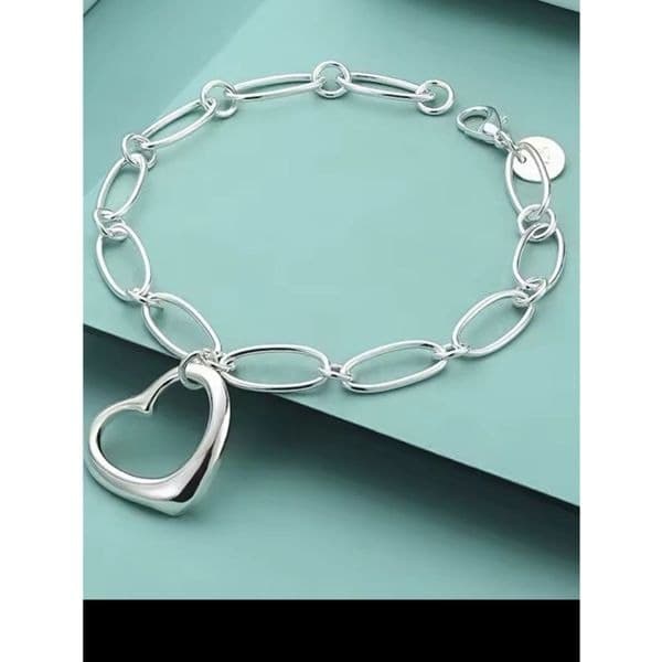 Chain link bracelet with heart pendant in 925 sterling silver - Image 1