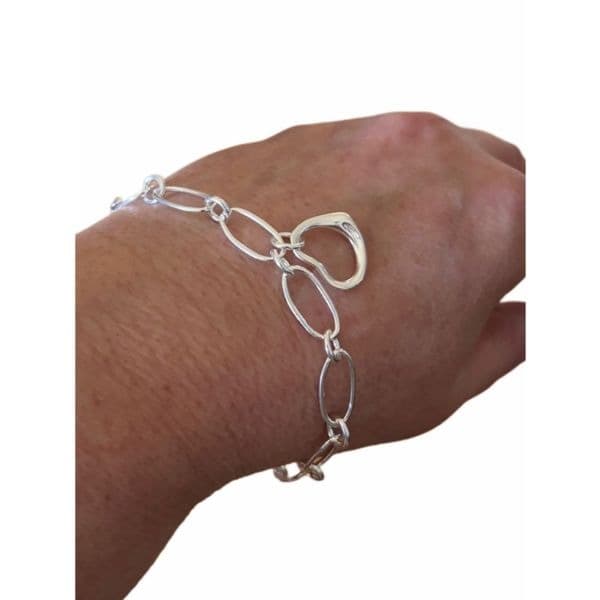 Chain link bracelet with heart pendant in 925 sterling silver - Thumbnail 3