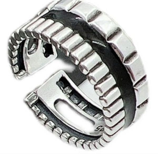 The Black Stripe Ring Adjustable in 925 silver antiqued - Thumbnail 5
