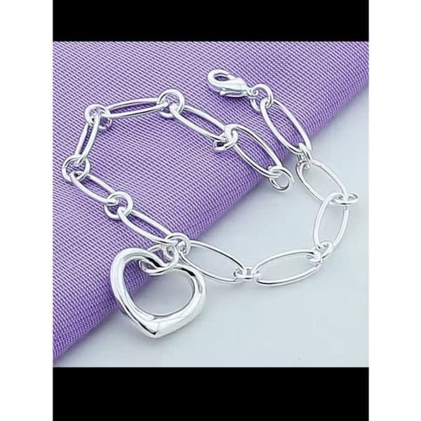 Chain link bracelet with heart pendant in 925 sterling silver - Thumbnail 7