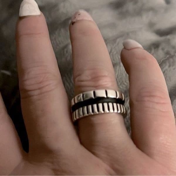 The Black Stripe Ring Adjustable in 925 silver antiqued - Thumbnail 6