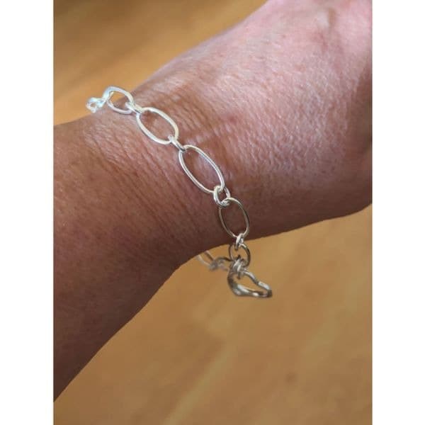 Chain link bracelet with heart pendant in 925 sterling silver - Thumbnail 5