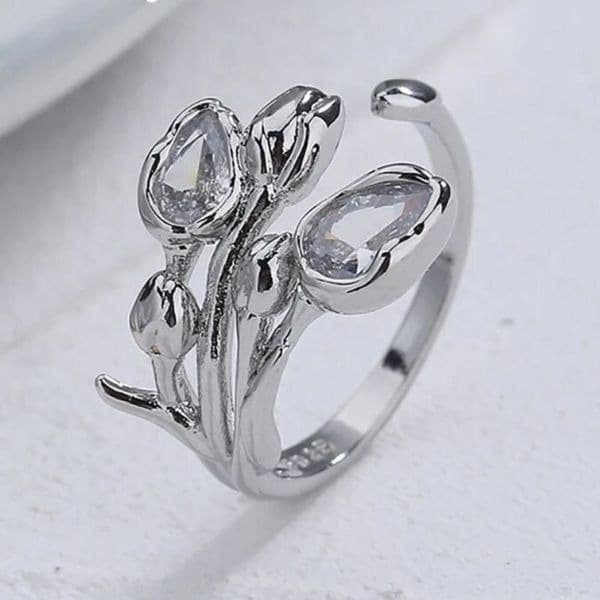 The Sparkling Tulip Bling Open Ring in 925 silver - Image 1