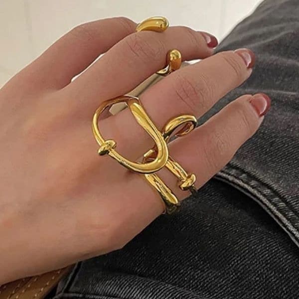 The Extra Abstract statement geometric ring in yellow gold plating over 925 - Thumbnail 7