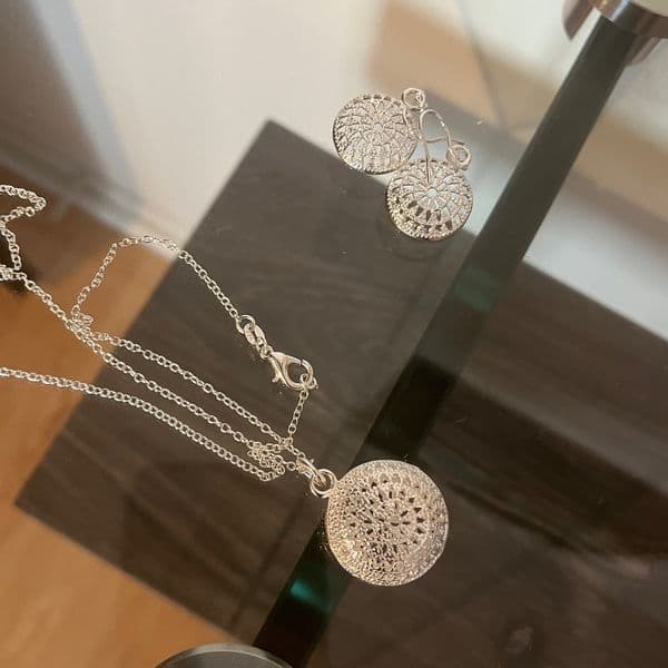 The Discus Filigree Earrings are Pendant Necklace Set in 925 silver - Thumbnail 7