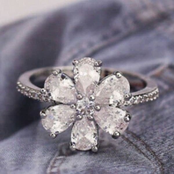 The Floral Mystique silver and white sapphire ring sz 7 - Thumbnail 3