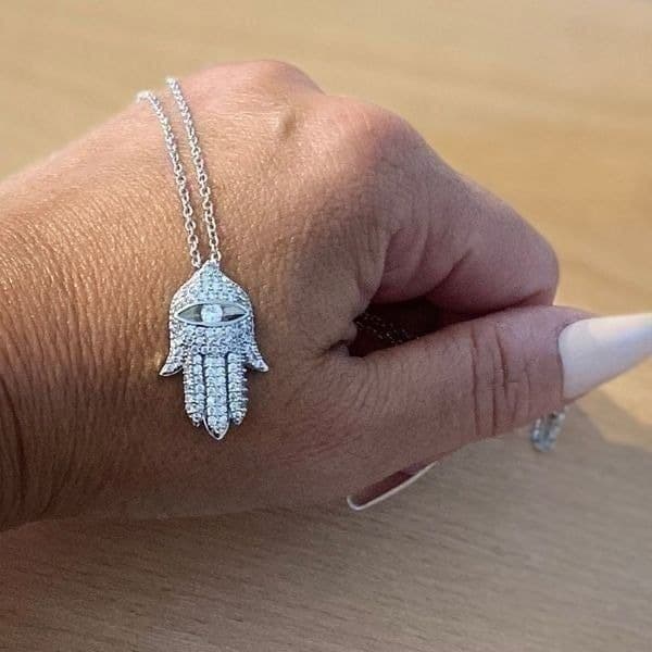 The Hamsa Top rated favorite!! White Sapphire & 925 Silver Hamsa necklace - Image 1