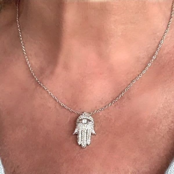 The Hamsa Top rated favorite!! White Sapphire & 925 Silver Hamsa necklace - Thumbnail 8