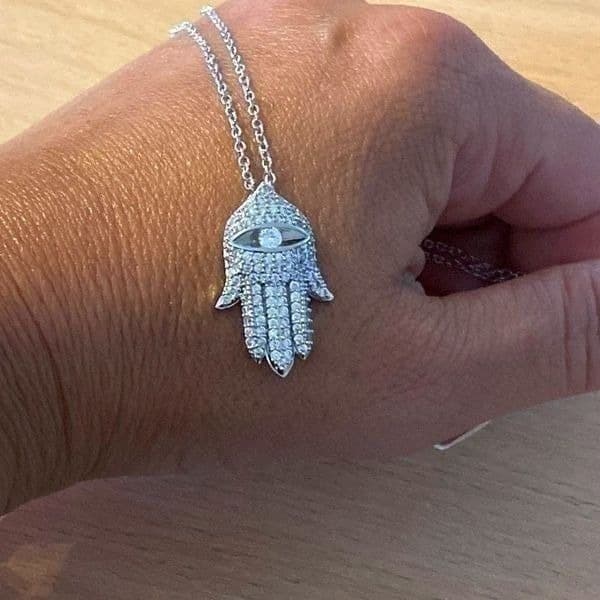 The Hamsa Top rated favorite!! White Sapphire & 925 Silver Hamsa necklace - Thumbnail 11