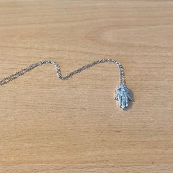 The Hamsa Top rated favorite!! White Sapphire & 925 Silver Hamsa necklace - Thumbnail 9