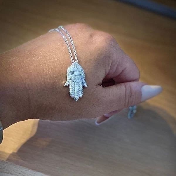 The Hamsa Top rated favorite!! White Sapphire & 925 Silver Hamsa necklace - Thumbnail 12