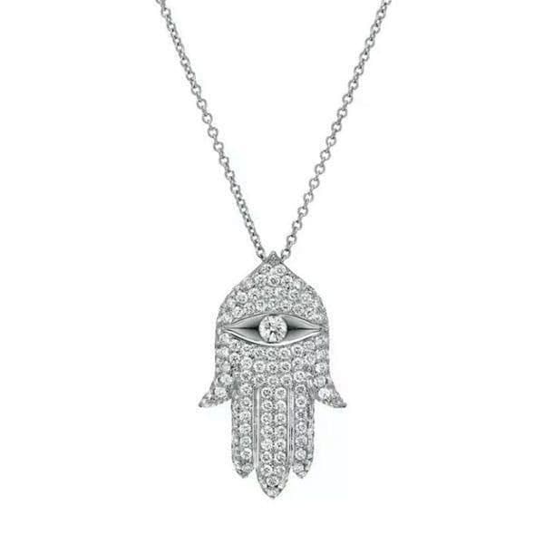 The Hamsa Top rated favorite!! White Sapphire & 925 Silver Hamsa necklace - Thumbnail 2