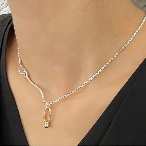 The Asymmetry Two Tone Abstract necklace in 925 silver. - Image 1